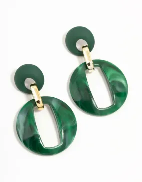 Contemporary Style Green Acrylic Double Round Link Drop Earrings