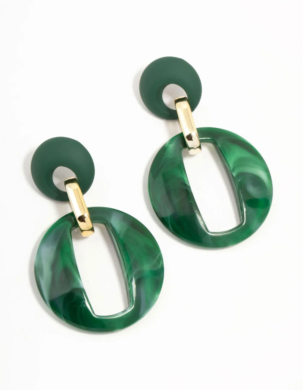 Contemporary Style Green Acrylic Double Round Link Drop Earrings