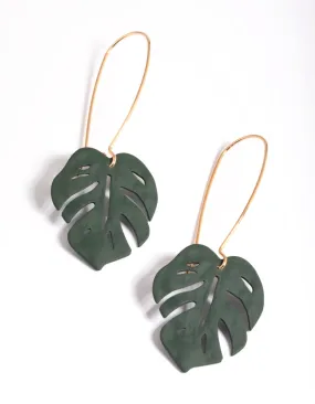 Green Leaf Cutout Drop Earrings Vintage Trinket Star-Shaped Accessory