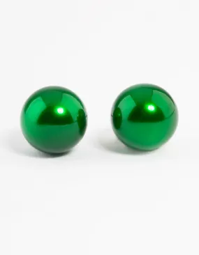 Small Embellishment Green Metallic Ball Stud Earrings