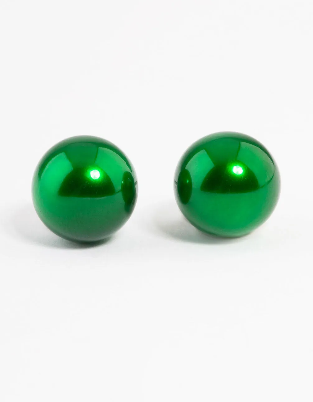 Small Embellishment Green Metallic Ball Stud Earrings