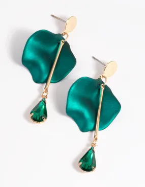 Green Petal & Pear Stone Drop Earrings Colorful Ornament Gorgeous Choice