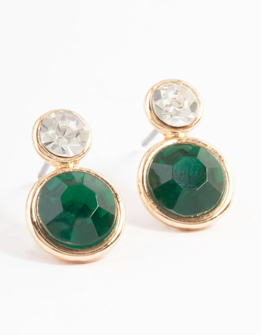 Modernist Trinket Green Two Stone Round Stud Earrings