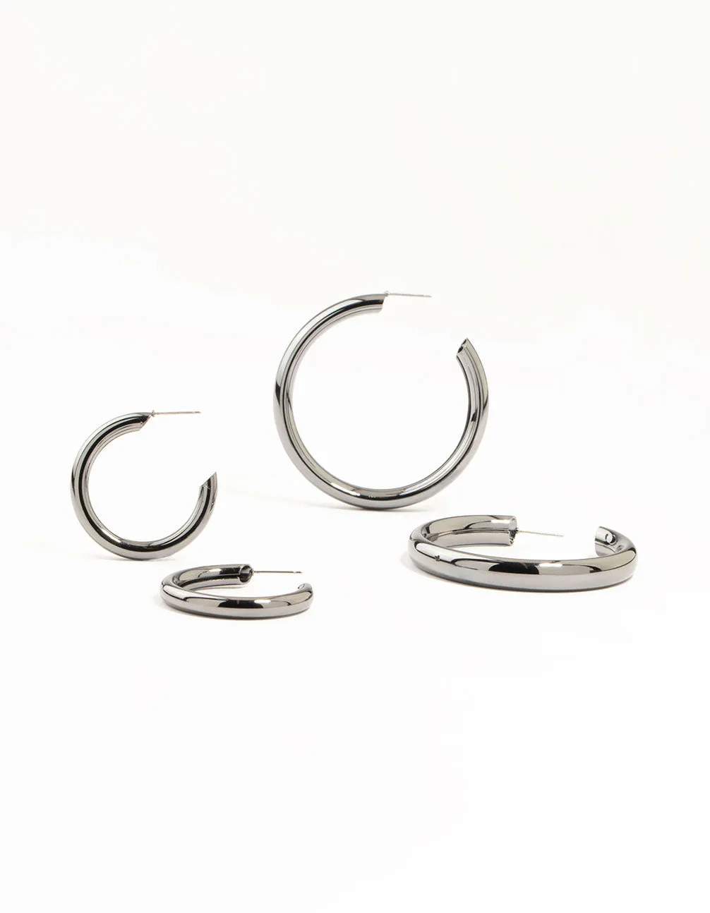 Radiant Design Beautiful Must-Have Gunmetal Thick Hoop Earrings 2 Pack