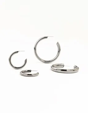 Radiant Design Beautiful Must-Have Gunmetal Thick Hoop Earrings 2 Pack