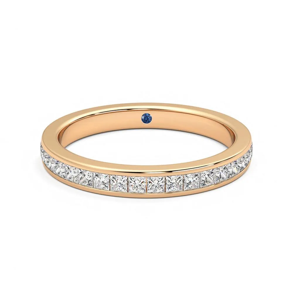 Half Eternity Channel Set Princess Cut Moissanite Wedding Band with Anniversary Stone Accent Stylish Emblem Handcrafted Craft