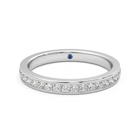 Luxury piece Half Eternity Channel Set Princess Cut Moissanite Wedding Band with Anniversary Stone Accent