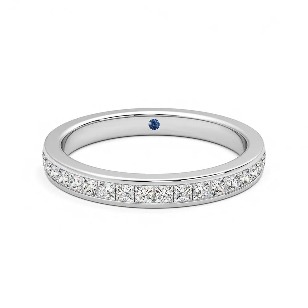 Luxury piece Half Eternity Channel Set Princess Cut Moissanite Wedding Band with Anniversary Stone Accent