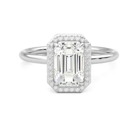 Eternal Item Daily Balance Halo Emerald Cut Moissanite Engagement Ring with Hidden Anniversary Stone Accent