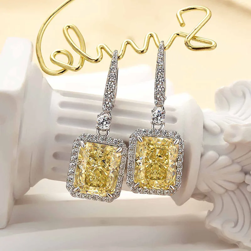 Artistic Detail Charming Jewelry Pieces Louily Yellow Stone Radiant Cut Women's Earrings
