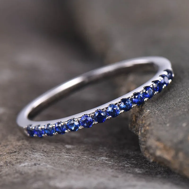 Charming Accessories Refined Choice Louily Half Eternity Blue Sapphire Wedding Band For Women In Sterling Silver