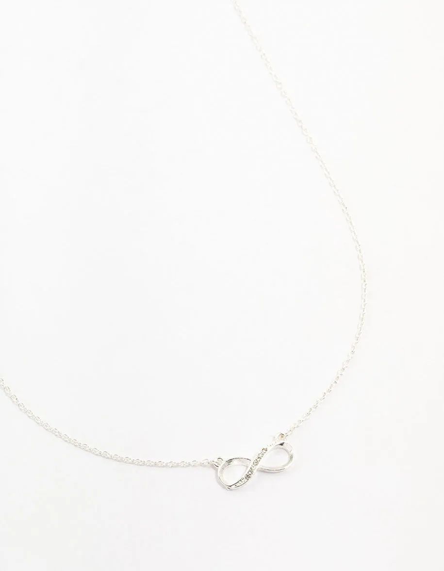 Silver Encased Diamante Infinity Necklace Lightweight Present Best Accent