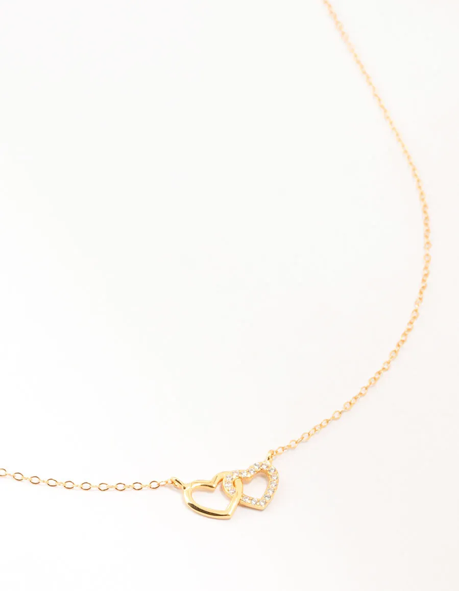 Evening Item Urban Trend Gold Plated Sterling Silver Double Heart Cubic Zirconia Necklace