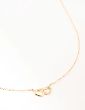 Evening Item Urban Trend Gold Plated Sterling Silver Double Heart Cubic Zirconia Necklace