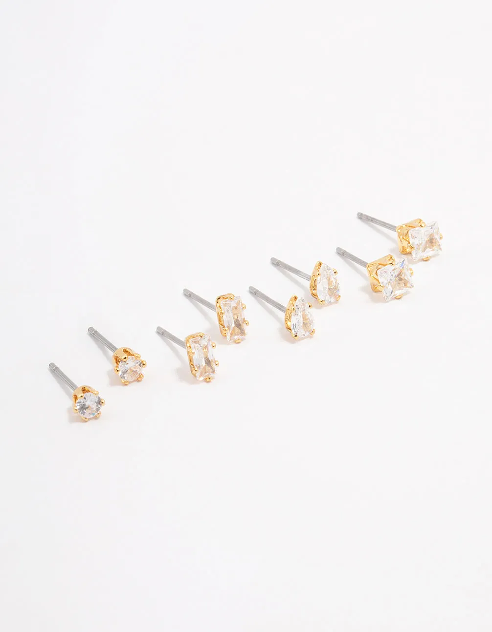 Graceful Embellishment Gold Plated Brass Cubic Zirconia Stud Earring 4-Pack