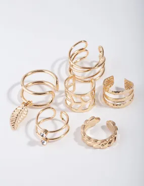 Radiant Accent Gold Mix Texture Leaf 6-Pack Ear Cuff
