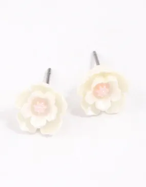 White Pearlised Flower Stud Earrings Petite Piece High-Quality Choice