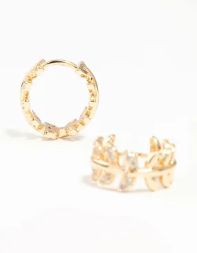Safe Appearance Gold Cubic Zirconia Leafy Huggie Earrings