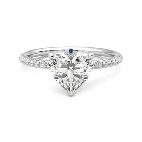 Classic Symbol Heart Shaped Moissanite Engagement Ring with Hidden Halo and Anniversary Stone Accent