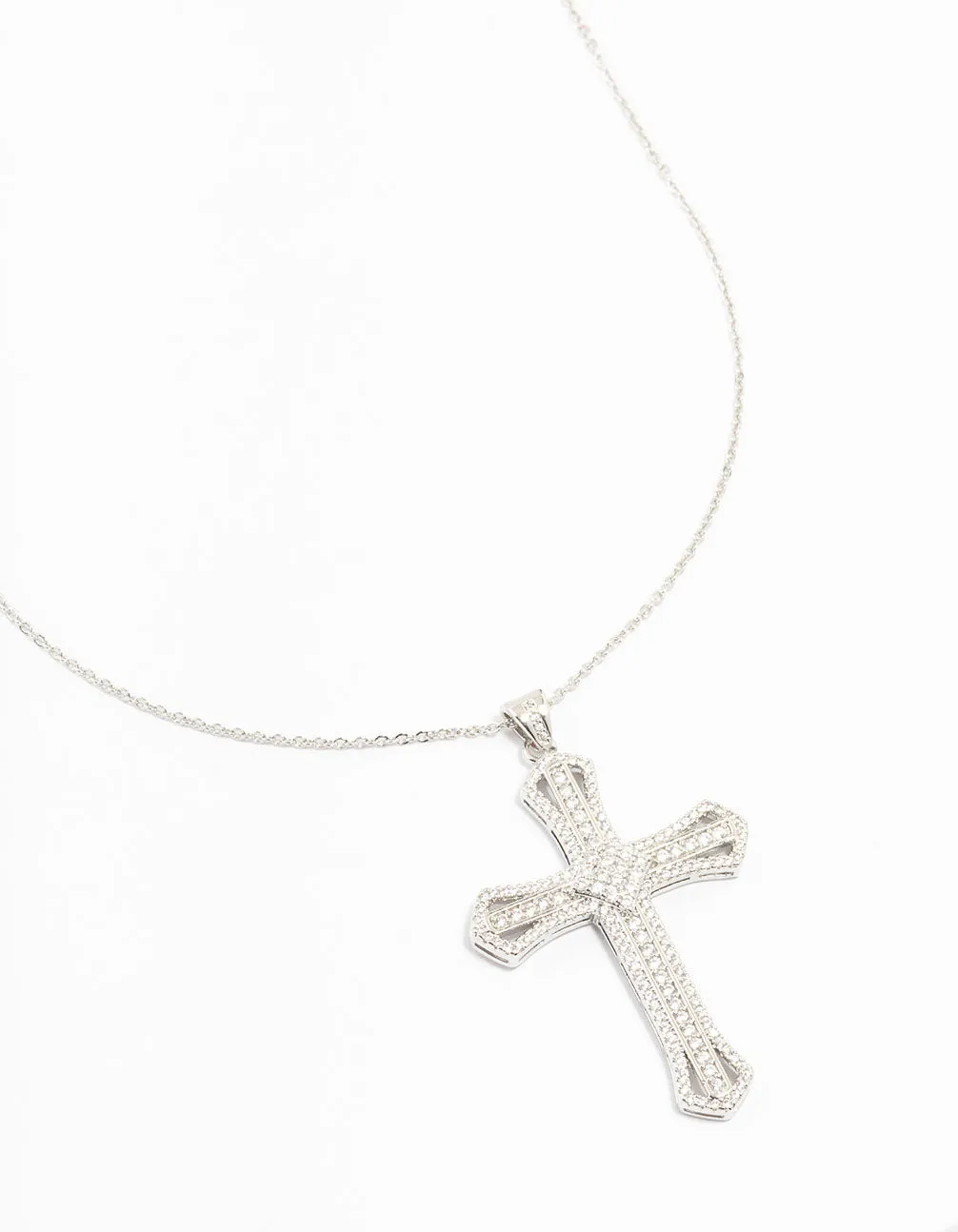 Effortless Wear Elegant Present Silver Cubic Zirconia Radiant Cross Necklace