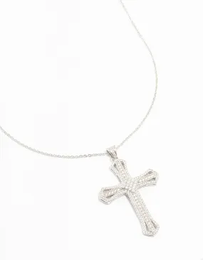 Effortless Wear Elegant Present Silver Cubic Zirconia Radiant Cross Necklace