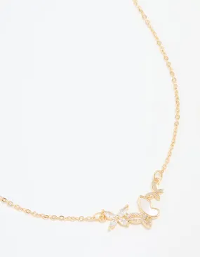 Fashionable Style Magnificent Gift Gold Plated Cubic Zirconia Butterfly Pendant Necklace