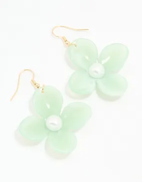 Gold Green Acrylic Pearl Center Flower Drop Earrings Durable Must-Have Fashionable Piece