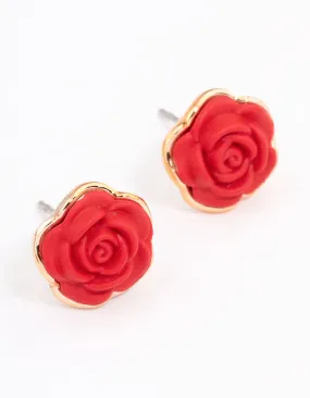 Gold Coated Rose Stud Earrings Avant-Garde Item