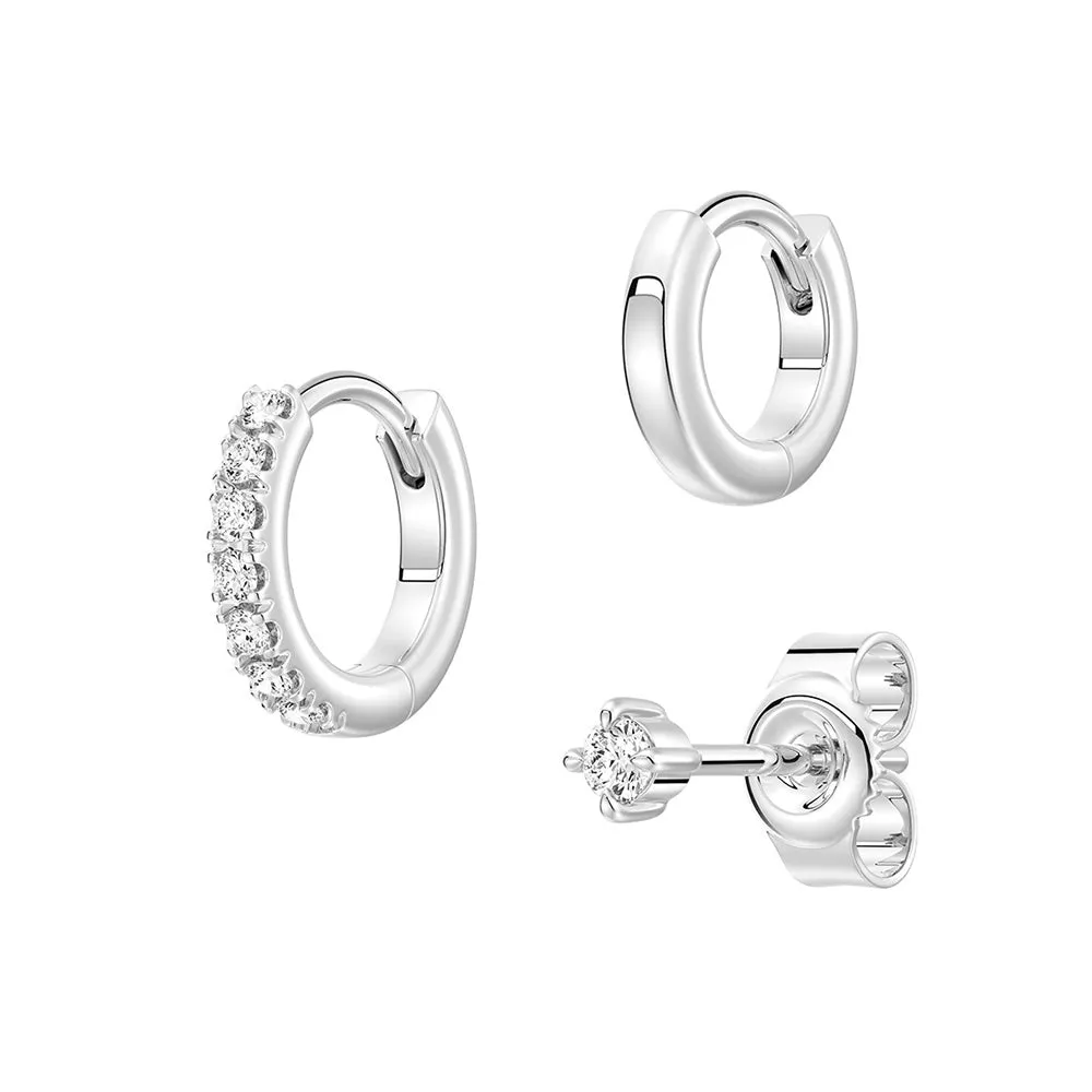 Triple Stack Lab Diamond Stud and Hoop Earrings Set Lightweight feature Sparkling Product