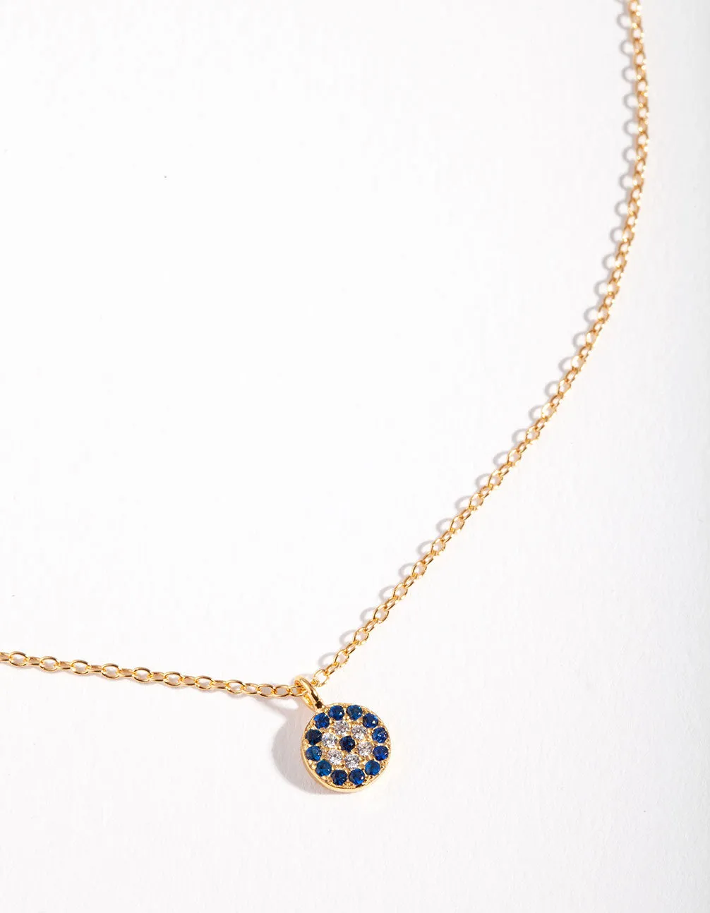 Gold Plated Sterling Silver Evil Eye Disc Necklace Delicate Feature Heavy Jewelry