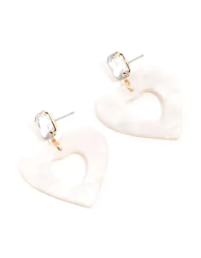 Gold Diamante Pearlised Heart Drop Earrings High-Quality Decor