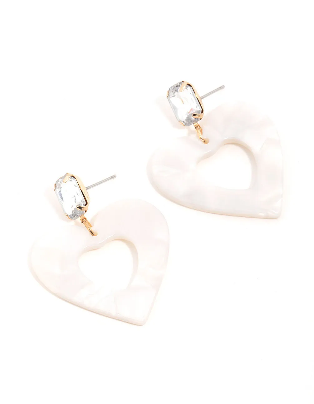 Gold Diamante Pearlised Heart Drop Earrings Tiny Decoration Exquisite finish