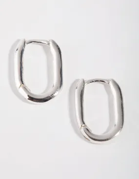 Sterling Silver Sleek Oval Huggie Earrings Glittery Item