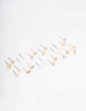 Gold Classic Pearl & Diamante Stud Earring 12-Pack Timeless Accent Affordable Accent