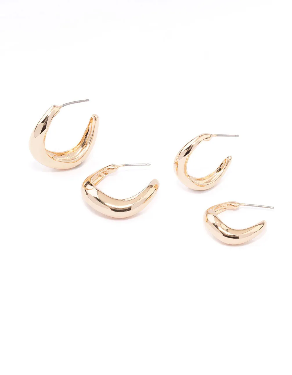 Gold Wave Matched Hoop Earring Pack Minimalist Decor