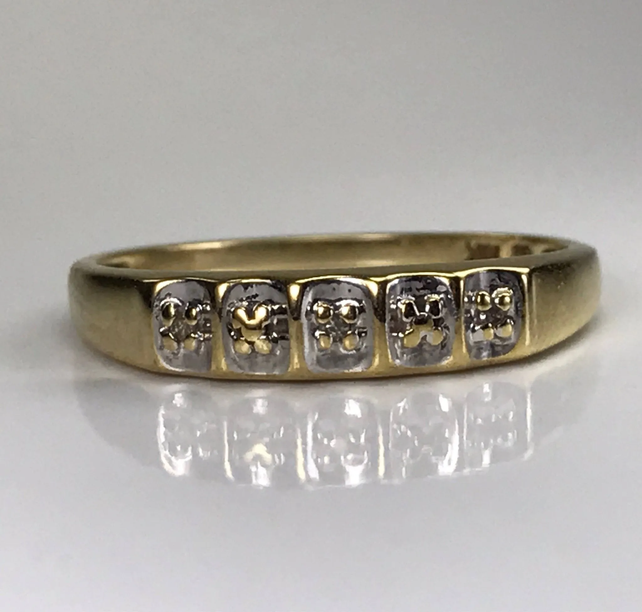 Floral Pattern Beautiful Piece Diamond Wedding Band or Stacking Ring. 10K Yellow Gold. April Birthstone. 10th Anniversary.