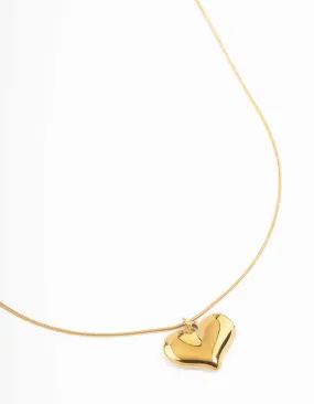 Waterproof Gold Plated Stainless Steel Classic Puffy Heart Pendant Necklace Party Mood