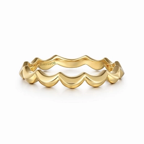 14K Yellow Plain Gold Scallop Stackable Ladies Ring Fashion Edit