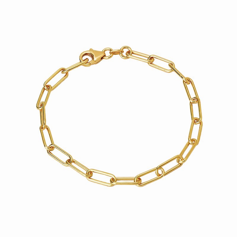 Sterling Silver Gold Plated Paperclip Link Bracelet  with Lobster Clasp Distinctive Shape Shimmer Detail