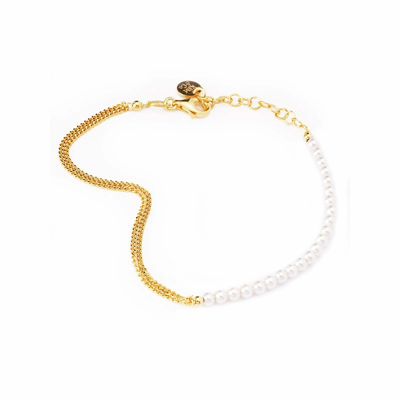 Sterling Silver Gold Plated Curb Chain and Pearl Bracelet Evening Detail unique touch