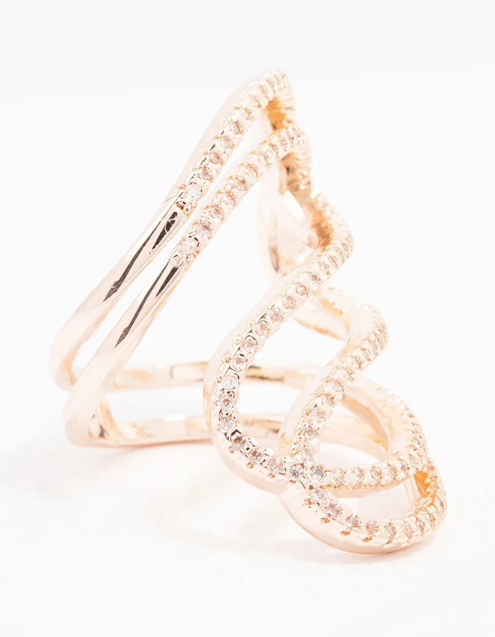 Rose Gold Lovely Ribbon Cubic Zirconia Cocktail Ring Custom Trinket Couple Matching