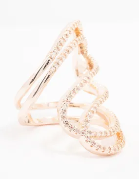 Rose Gold Lovely Ribbon Cubic Zirconia Cocktail Ring Warm Gift