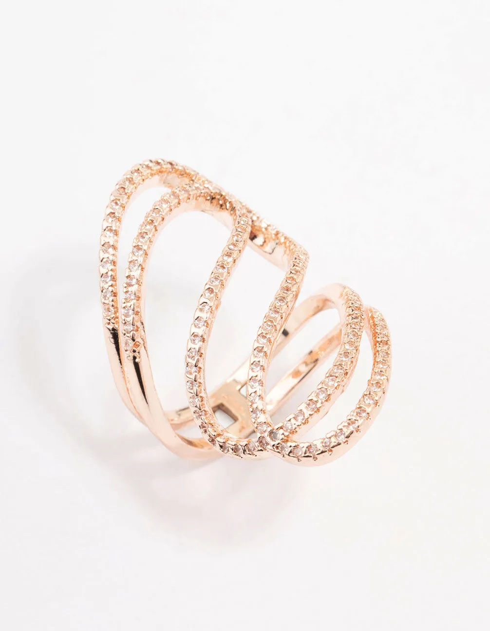 Rose Gold Lovely Ribbon Cubic Zirconia Cocktail Ring Gift Under 100