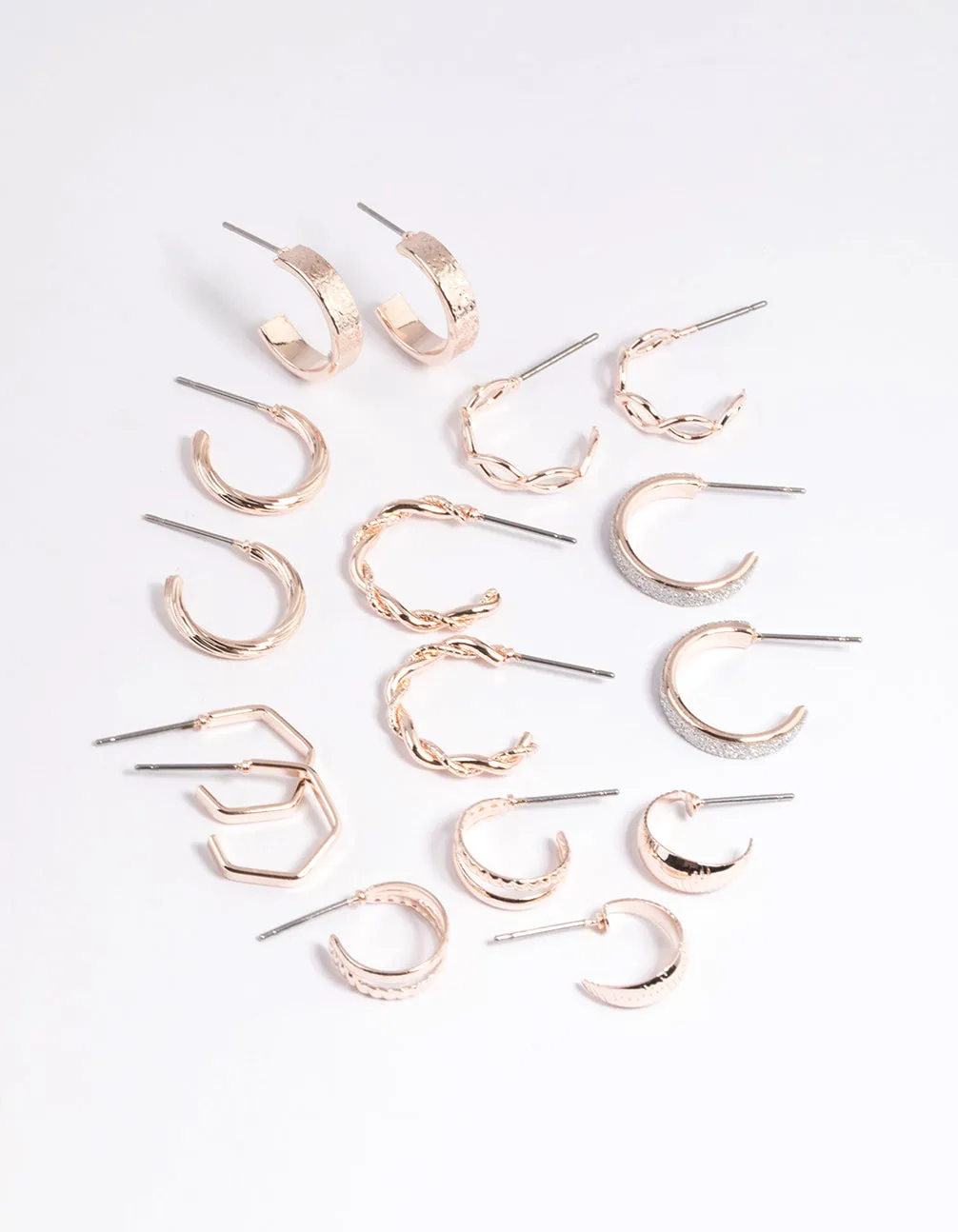 Decorative Accent Vintage Appearance Rose Gold Textured Glitter Hoop Earring 8-Pack