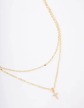 Sophisticated Style Gold Plated Cubic Zirconia Fine Cross Layered Necklace
