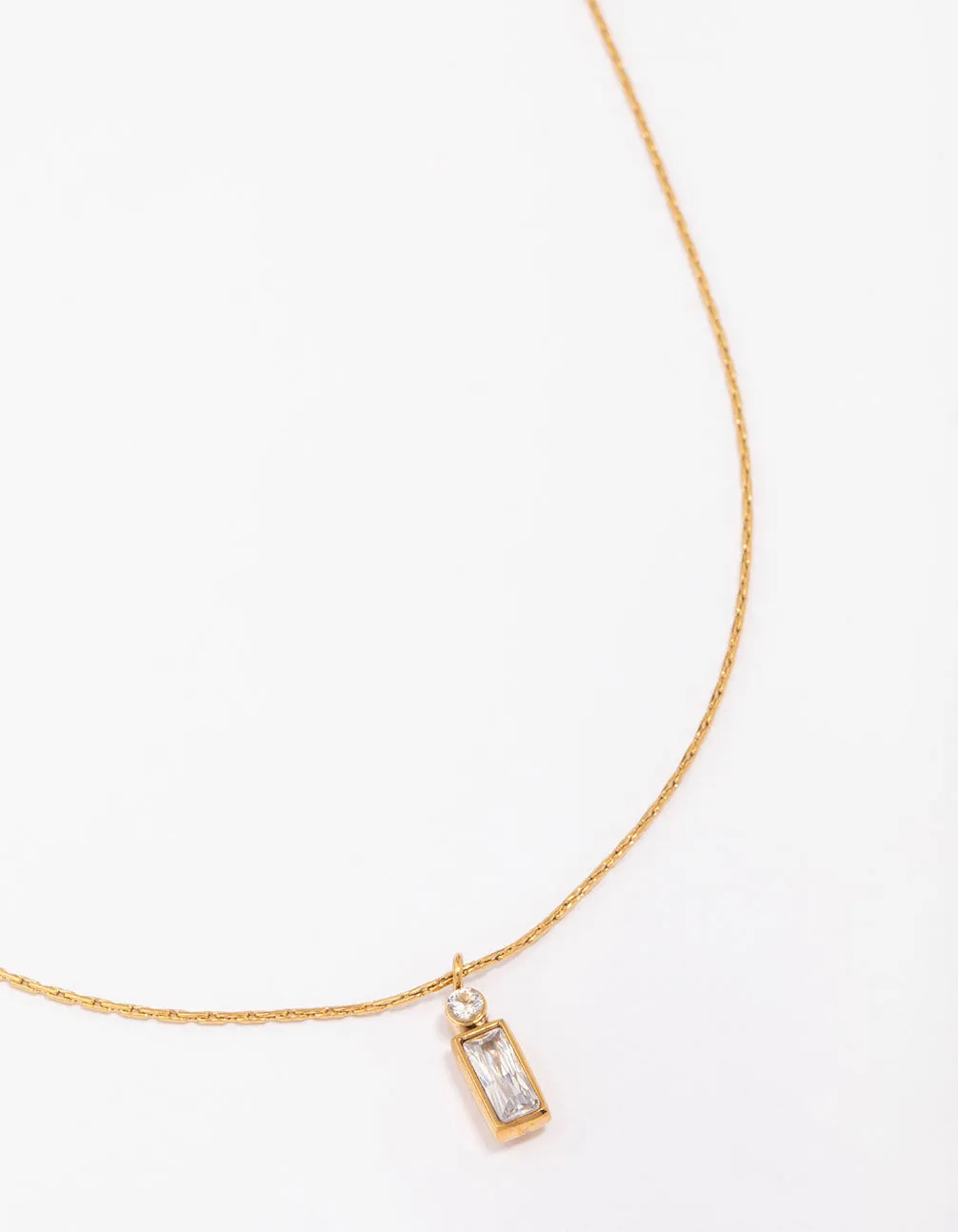 Delicate Style Waterproof Gold Plated Stainless Steel Thin Baguette Round Cubic Zirconia Pendant Necklace