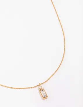 Waterproof Gold Plated Stainless Steel Thin Baguette Round Cubic Zirconia Pendant Necklace Subtle Accent
