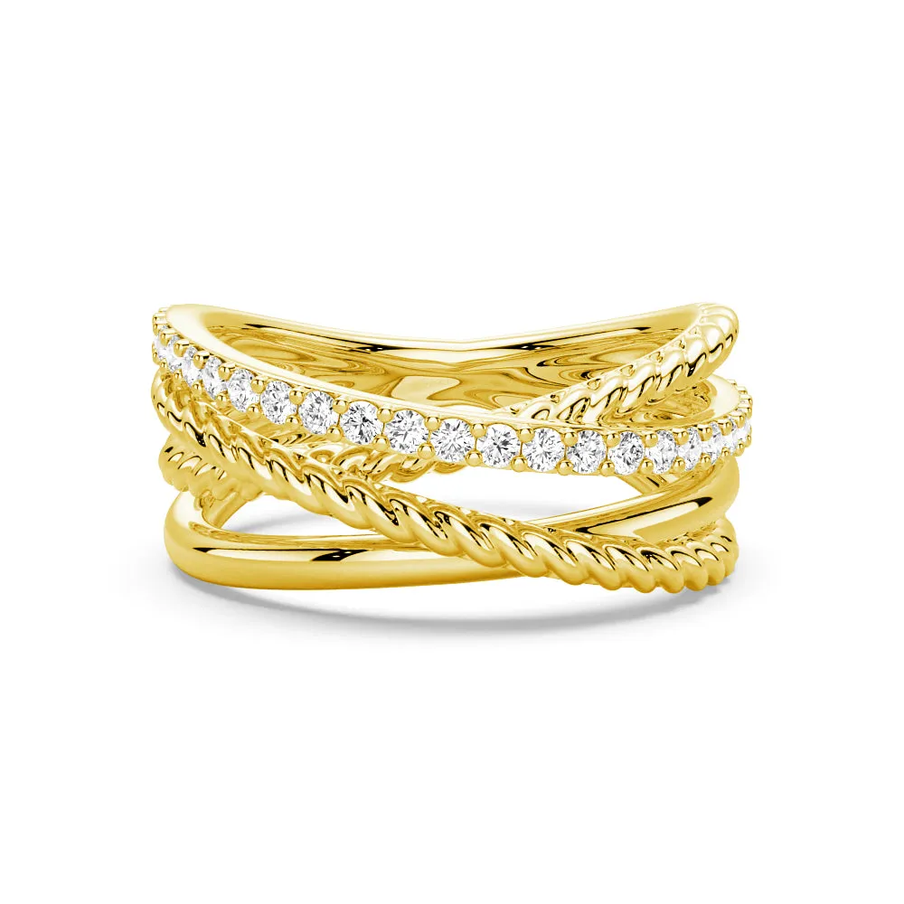 Interwoven Diamond Ring with Twisted Rope Bands Modern Wear