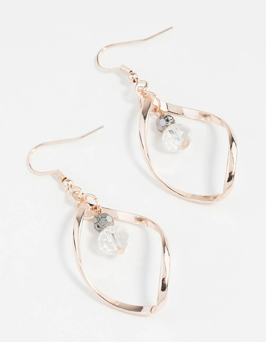 Secure Aesthetic Vintage Feature Rose Gold Twist Bead Drop Earrings