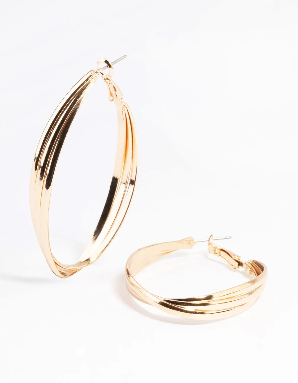 Gold Smooth Oval Twist Hoop Earrings Small Embellishment